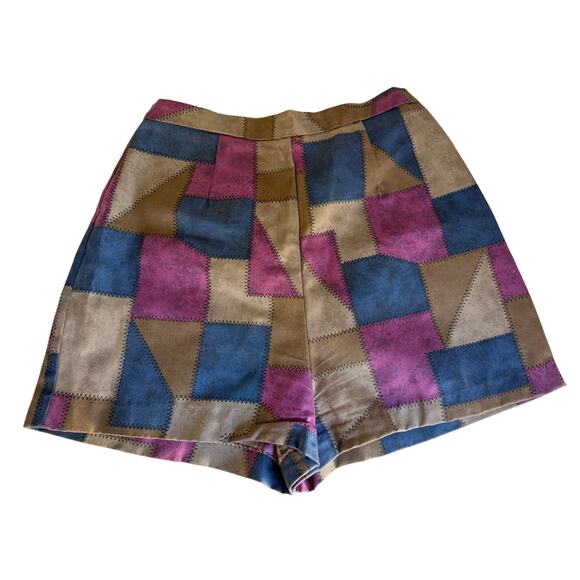 Vintage 70s Patchwork High Waist Shorts Size 11 Boho Festival Style - Picture 2 of 5